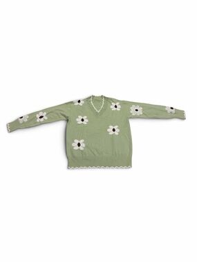 Women's Light Green Daisy Knit Sweater